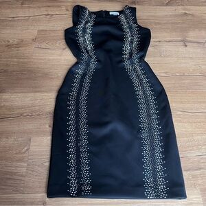 Calvin Klein Fitted Black Midi Dress with Sparkly Silver Accents
